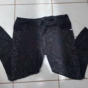 Athleta Black Printed Mesh Insert Leggings